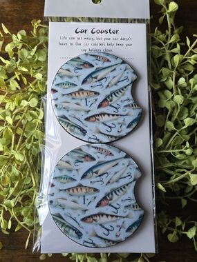 Car Coaster Set - Fishing Lures Pattern
